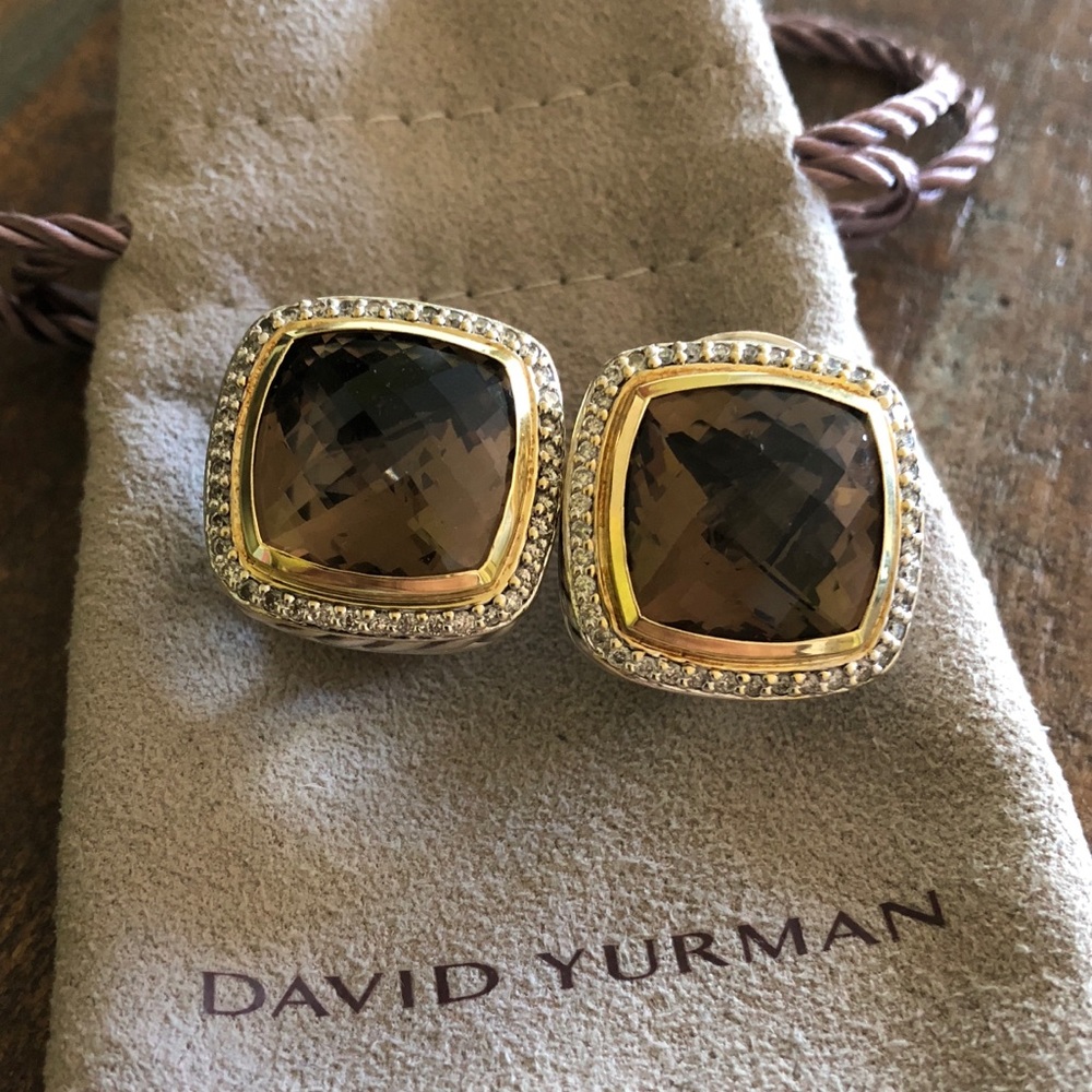 Authentic DY Smokey Quartz Silv Diamond 18k 14mm